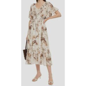 SANDRO Paris Marro Ruffled Elephant Safari Print Midi Dress Size 36 US 4 NEW